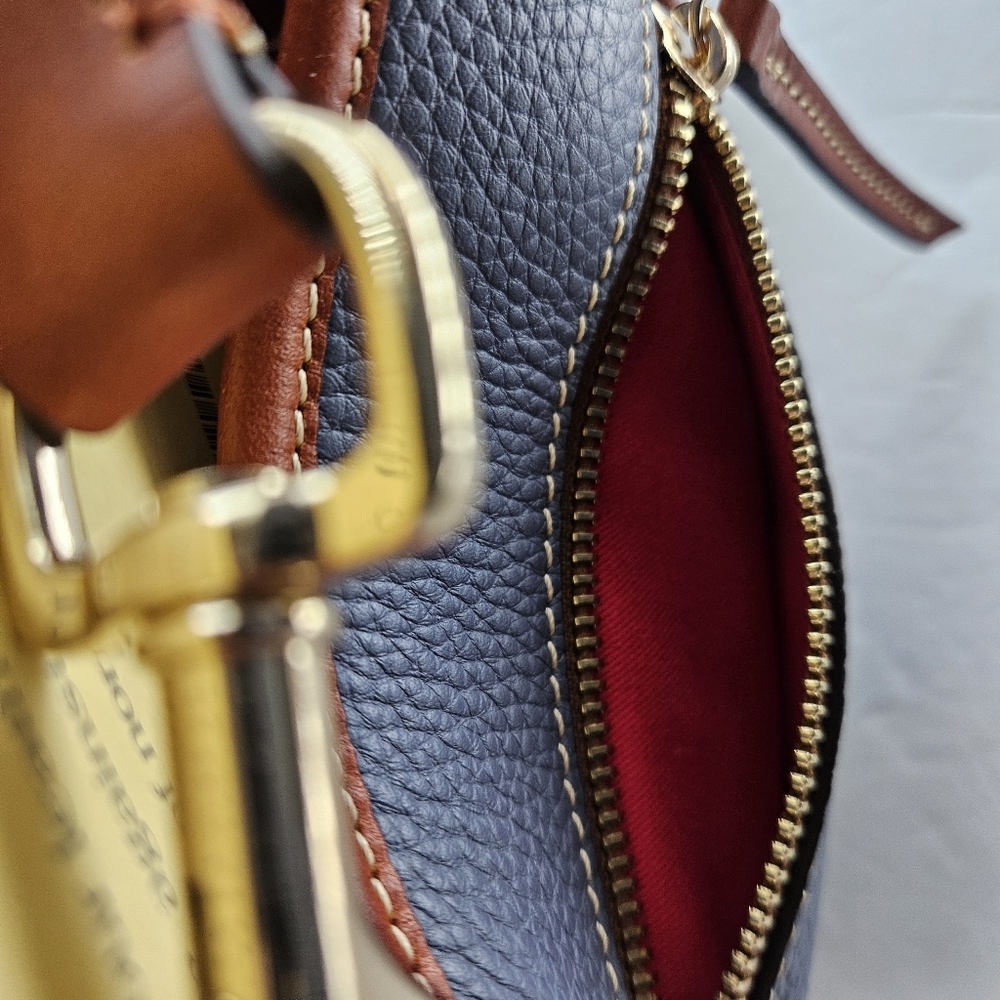 Dooney & Bourke Pebble Grain Small Messenger w/Guitar Strap Blue NWT - Picture 9 of 11